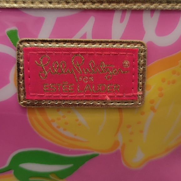 Lilly Pulitzer/Estee Lauder NWOT Small Plastic Make-Up Bag PINK W/LEMONS - Picture 2 of 11